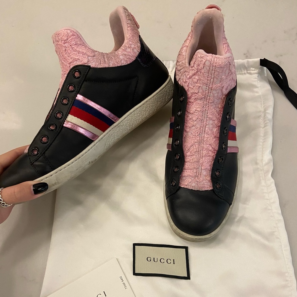 Gucci Ace Lace Detail High Top Sneakers